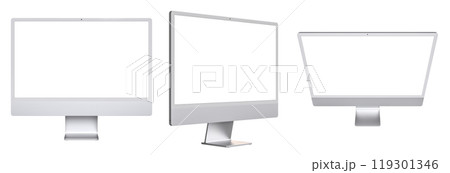 Three computer monitors showing blank screens Three computer monitors showing blank screens 119301346