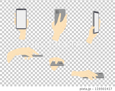 スマホ画面を見せたりかざしたりする手のカラー線少なめイラストセット 119301417