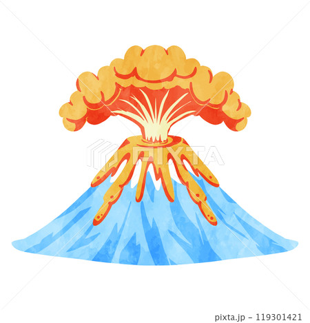 シンプルな富士山噴火の水彩イラスト 119301421