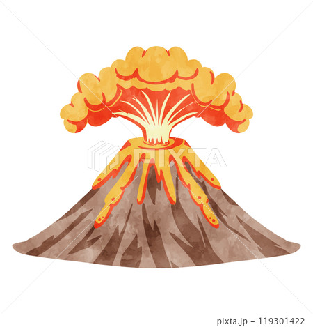 シンプルな火山噴火の水彩イラスト 119301422