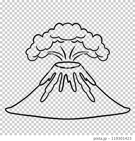 簡單的火山爆發黑白插圖 簡單的火山爆發黑白插圖 119301423