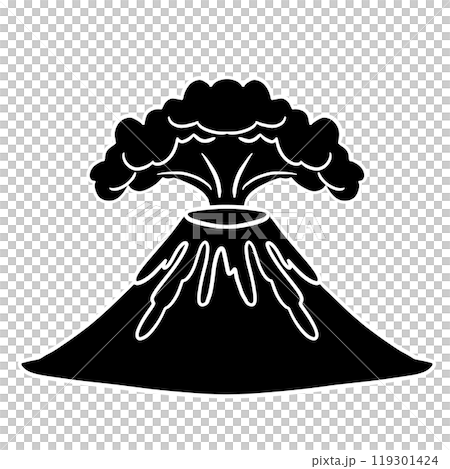 簡單的火山爆發黑白剪影圖 簡單的火山爆發黑白剪影圖 119301424