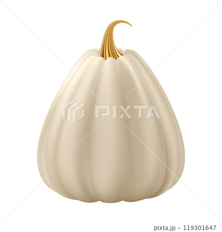 3d realistic pumpkin. White cream pumpkin with golden stem. 119301647