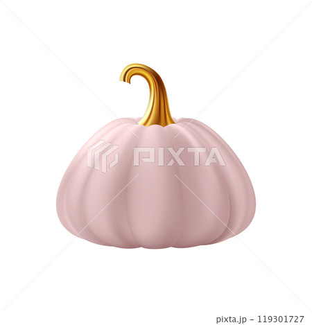 3d realistic pumpkin. Pink pumpkin with golden stem 119301727