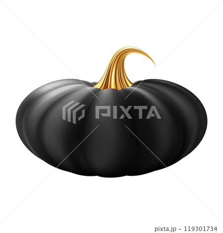 3d realistic pumpkin. Black pumpkin with golden stem. 119301734
