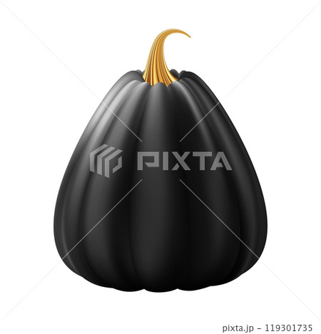 3d realistic pumpkin. Black pumpkin with golden stem. 119301735