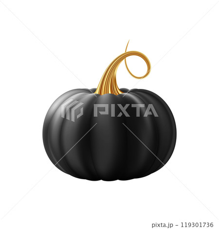 3d realistic pumpkin. Black pumpkin with golden stem. 119301736
