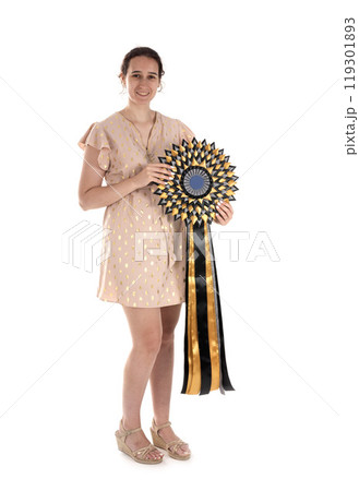 woman with big cockade in studio woman with big cockade in studio 119301893