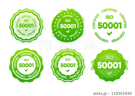 50001 Iso certified standarts collection. International Organization for Standardization stamp. Vector illustration. 119301930