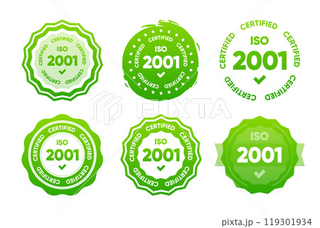 2001 Iso certified standarts collection. International Organization for Standardization stamp. Vector illustration. 119301934