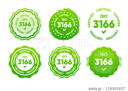 3166 Iso certified standarts collection. International Organization for Standardization stamp. Vector illustration. 119301937