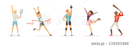 Man and Woman Athlete Engaged in Sport Competition Vector Set 119301988