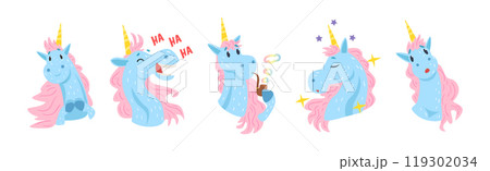Funny Unicorn Character with Horn and Different Emotion Vector Set 119302034