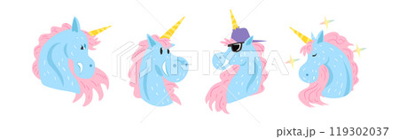 Funny Unicorn Character with Horn and Different Emotion Vector Set 119302037