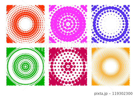 collection of six vibrant halftone background patterns in various colors. Vector illustration collection of six vibrant halftone background patterns in various colors. Vector illustration 119302300