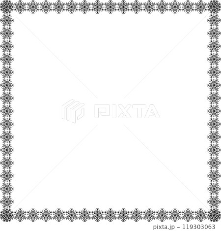 Snowflake square frame. Winter snowflake round border. 119303063