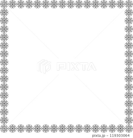 Snowflake square frame. Winter snowflake round border. 119303064