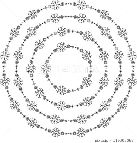 Snowflake circle frames set. Winter snowflake round border collection. 119303065