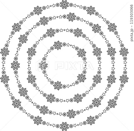 Snowflake circle frames set. Winter snowflake round border collection. 119303066