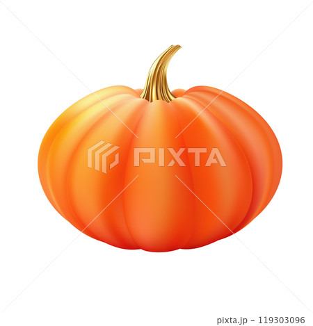 3d realistic pumpkin. Orange pumpkin with golden stem. 3d realistic pumpkin. Orange pumpkin with golden stem. 119303096
