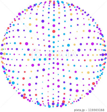 Colorful dots of varying sizes are forming an abstract sphere on a white background. Vector illustration Colorful dots of varying sizes are forming an abstract sphere on a white background. Vector illustration 119303168