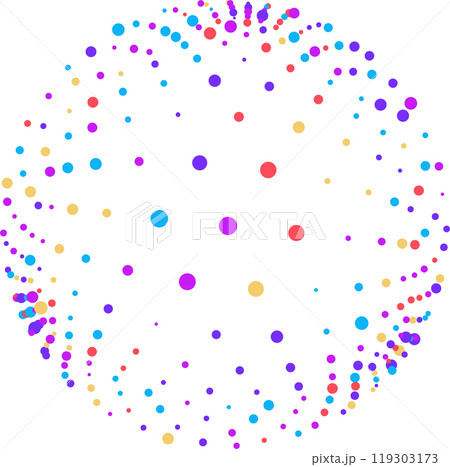 Colorful dots of various sizes are forming a sphere shape on a white background. Vector illustration 119303173