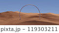 3d render illustration A large, curved structure is in the middle of a desert 119303211