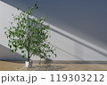 A3d render illustration potted plant sits in a white pot on a wooden floor in a room with a white wall 119303212