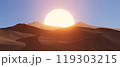3d render illustration A desert landscape with a large sun in the sky 119303215