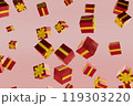 A bunch of red boxes with yellow ribbons are flying through the air, 3d render 119303220
