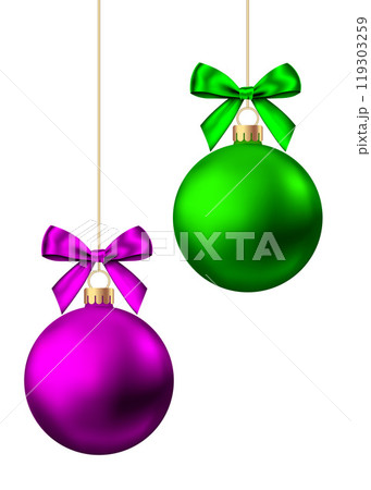 Realistic    Christmas  balls  with bow on white background. 119303259