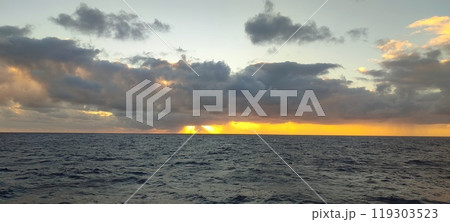 A vast expanse of water accompanied by a cloudy sky overhead 119303523