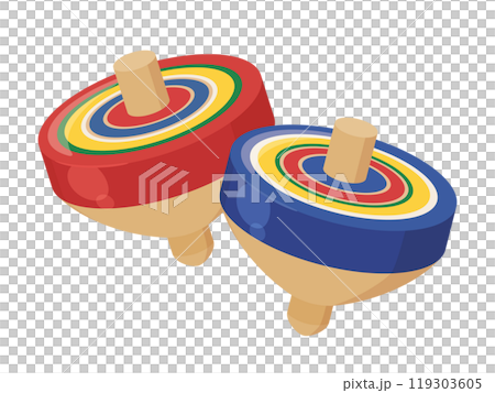 2個並んだ木の独楽のイラスト 119303605