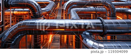 A factory machine with a clock on it, focused in closeup view 119304099
