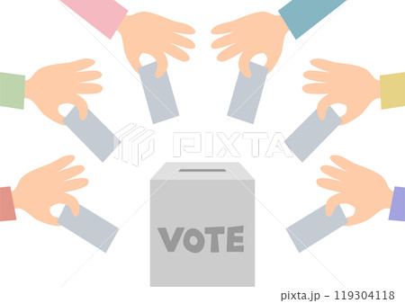 投票箱に投票する人々の手のイラスト 投票箱に投票する人々の手のイラスト 119304118