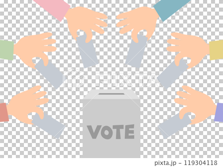 投票箱に投票する人々の手のイラスト 投票箱に投票する人々の手のイラスト 119304118