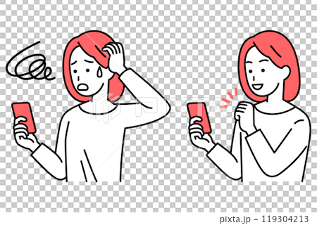 A set of casual women operating smartphones (trouble/fist pose) 119304213