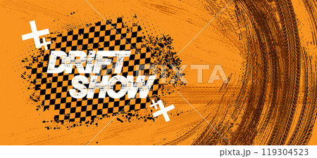 Auto sport grunge banner with tire tracks, drift show, racing, rally 119304523
