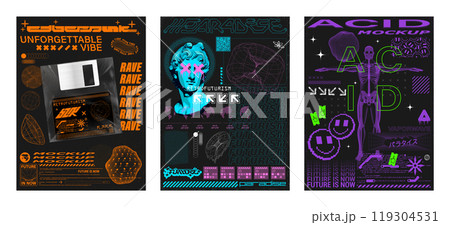 Retrofuturistic posters set, Y2k, techno style 119304531