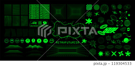 Retrofuturistic wave, Y2k shapes, Curved space, trippy bold elements 119304533