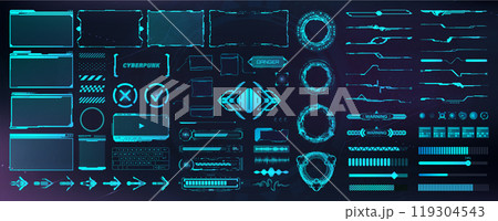 Digital user interface, HUD elements for UI, UX, GUI. Futuristic User Elements Digital user interface, HUD elements for UI, UX, GUI. Futuristic User Elements 119304543