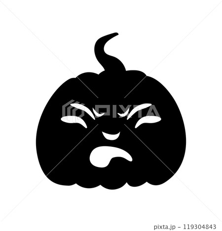 Disgusted Jack-o-lantern pumpkin face expression silhouette. Halloween party pumpkin carving. Stock vector illustration isolated on white background in flat style. 119304843