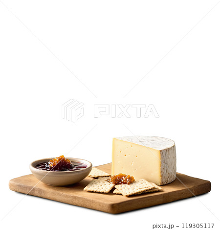 Yak milk cheese on a slate board served with a side of fig jam and 119305117