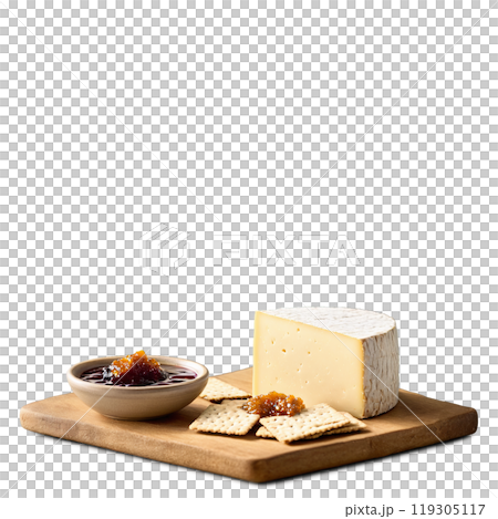 Yak milk cheese on a slate board served with a side of fig jam and 119305117