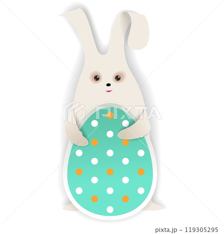 Easter bunny holding egg in paw papercut vector 119305295