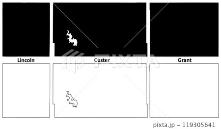 Lincoln, Custer and Grant County, Oklahoma State (U.S. county, United States of America, USA, U.S., US) map vector illustration, scribble sketch map 119305641