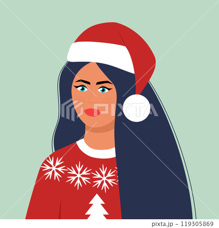 Young beautiful brunette woman in santa hat Young beautiful brunette woman in santa hat 119305869