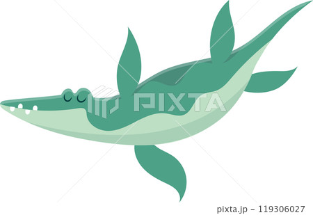 Cute cartoon elasmosaurus swims peacefully in tranquil waters, exuding happiness and serenity 119306027