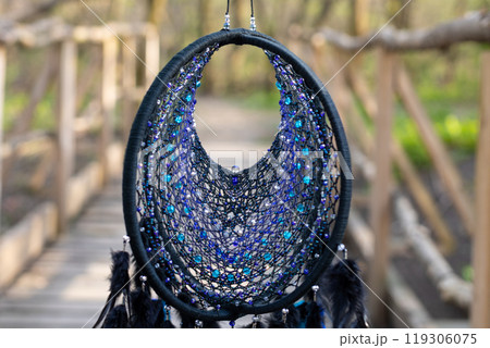 Handmade dream catcher with feathers threads and beads rope hanging 119306075