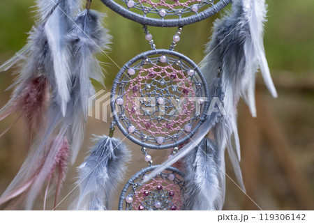 Handmade dream catcher with feathers threads and beads rope hanging 119306142
